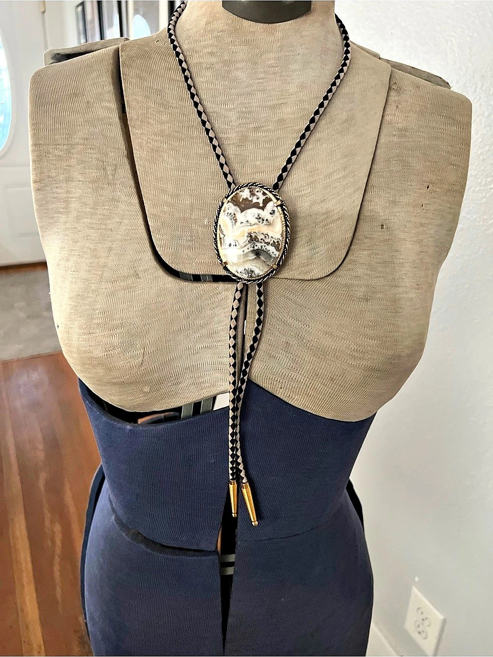 Bolo Tie Necklace with Crazy Lace Agate